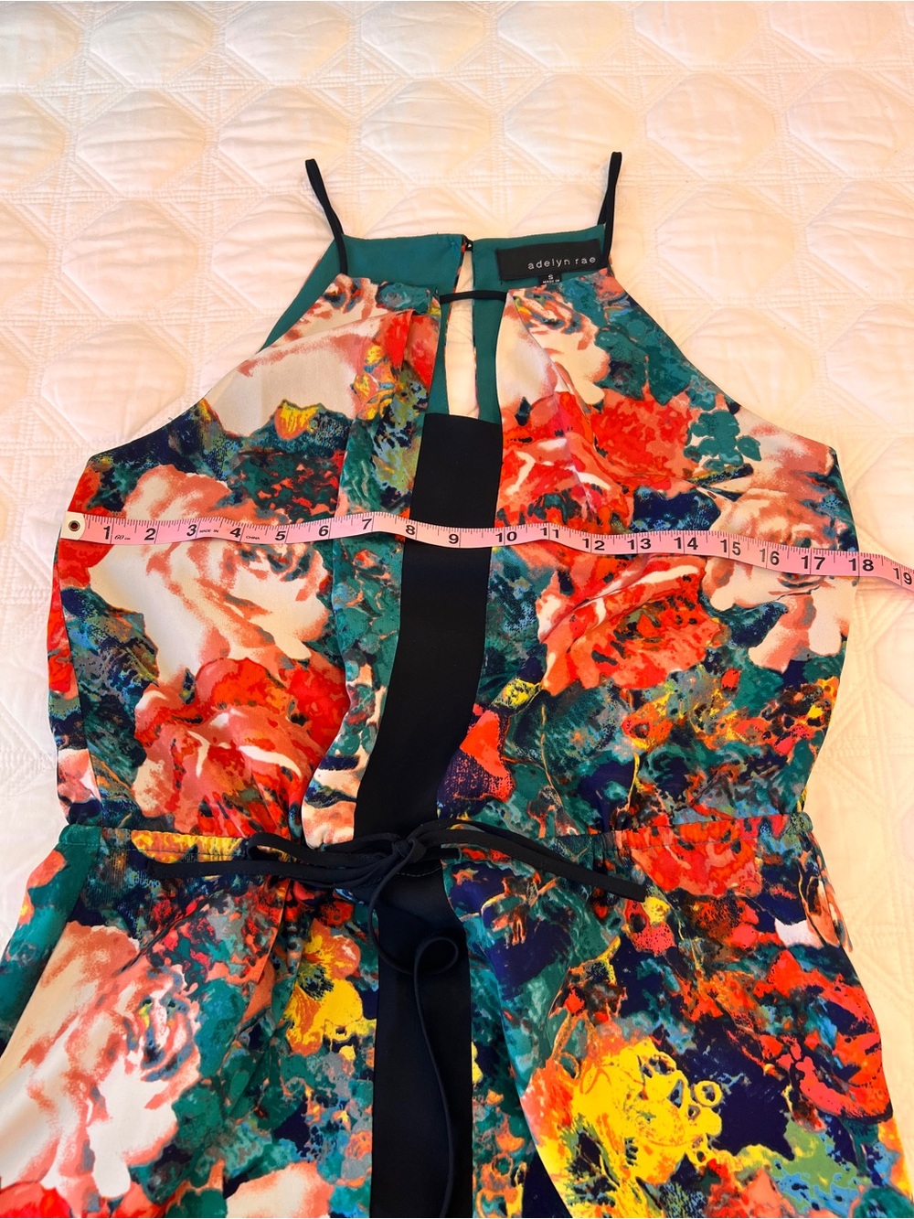 Adelyn Rae Teal, Coral & White Floral Halter Dress - Picture 4 of 5
